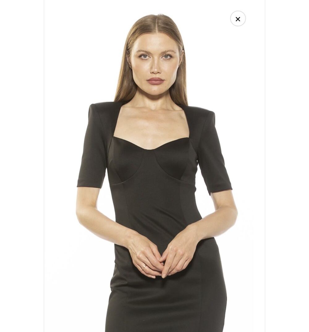 Alexia Admor Black Sheath Dress Sweetheart Neck Exposed Zip Cocktail Work
